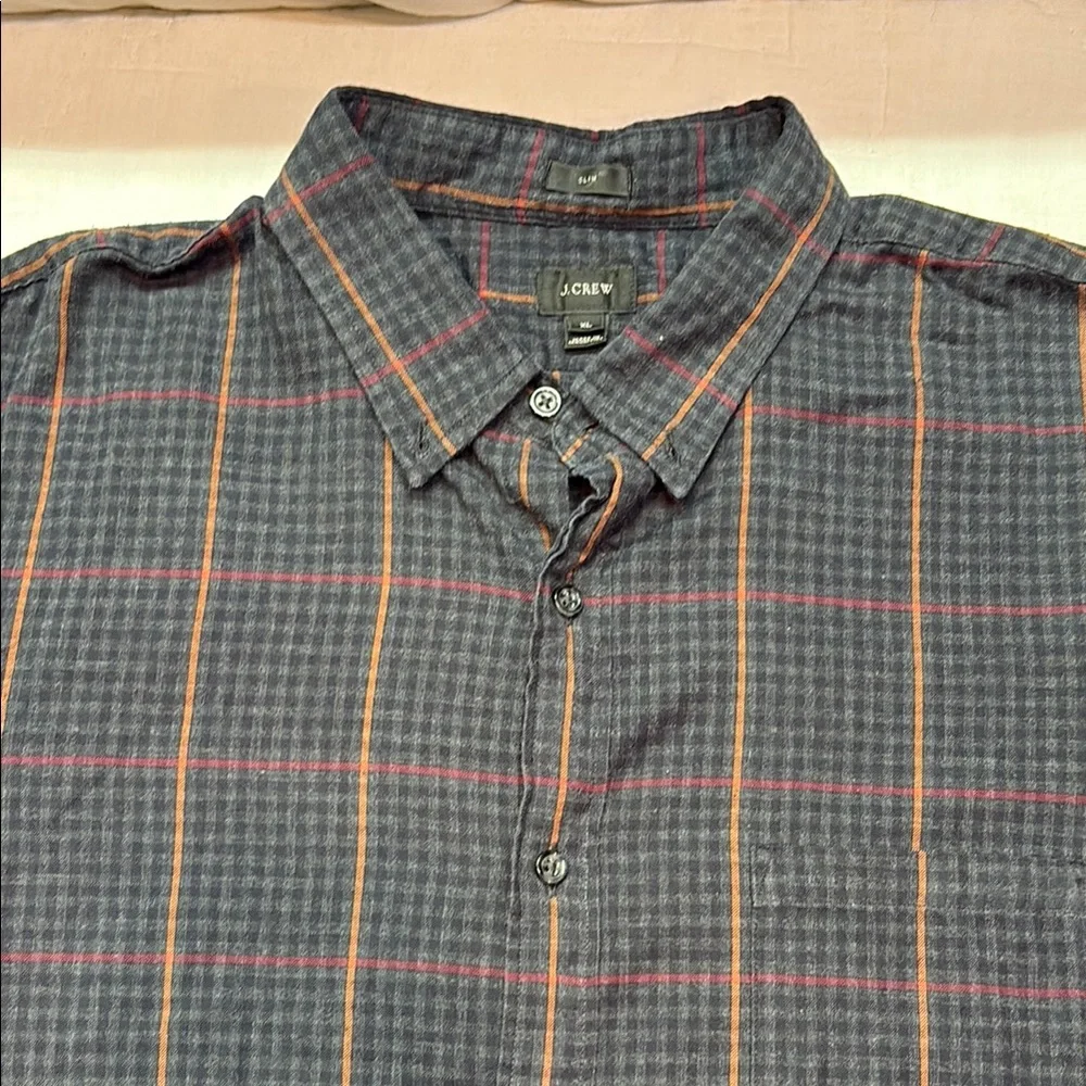 J. Crew Men's Gray &‎ Orange Plaid Long Sleeve Button Down Flannel Shirt XL